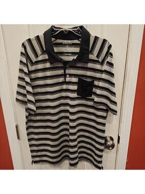 Oakley Hydrolix Polo Shirt Mens XL Gray Black Striped Golf Activewear Sports